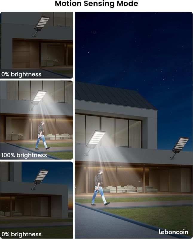 Lampadaire Solaire Extérieur Gefolly 6500K Puissant Avec Télécommande - IP67 Étanche, Détecteur Mouvement