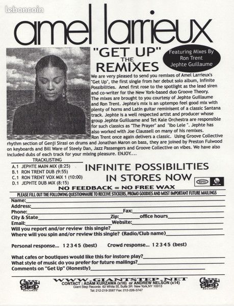 Amel Larrieux – Get Up 33 tour disque vinyle (image 2)