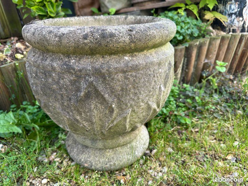 Paire de jardinières vintage en pierre Grandon Frès, motif ultra rare, années 1960 (image 7)