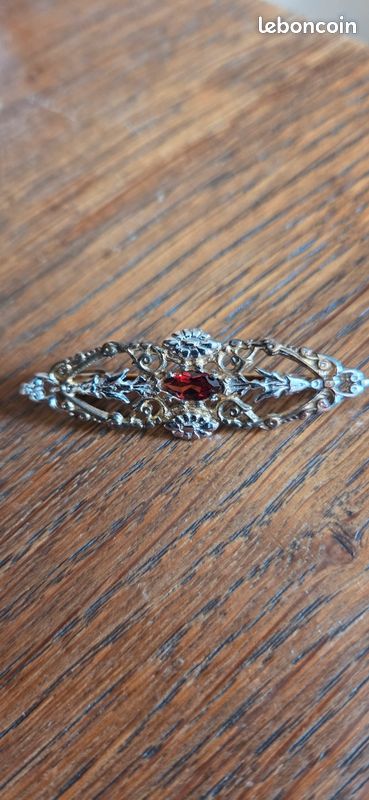 Grosse Broche Vintage En Pâte De Verre Rouge Et Argent Massif - Bijou Imposant - 59g