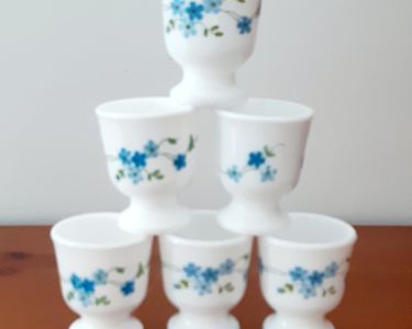 Lot De 6 Coquetiers Arcopal Veronica - Décor Myosotis Fleurs Bleues - Vintage