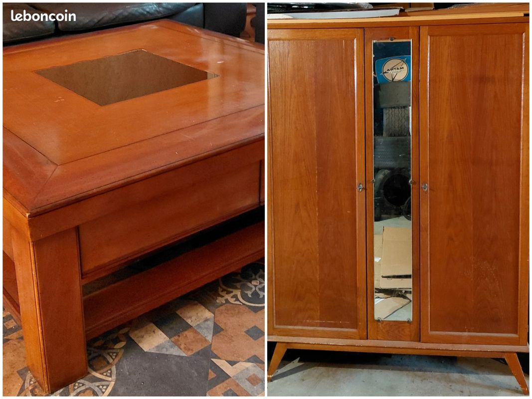 Table salon bois merisier + armoire "kitch" (image 1)
