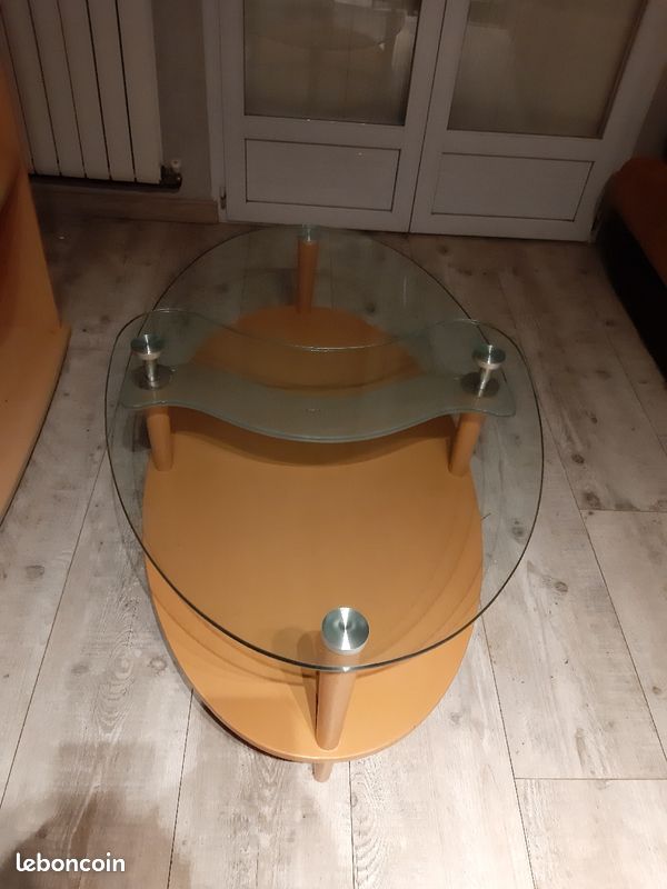 Table basse en verre et bois (image 2)