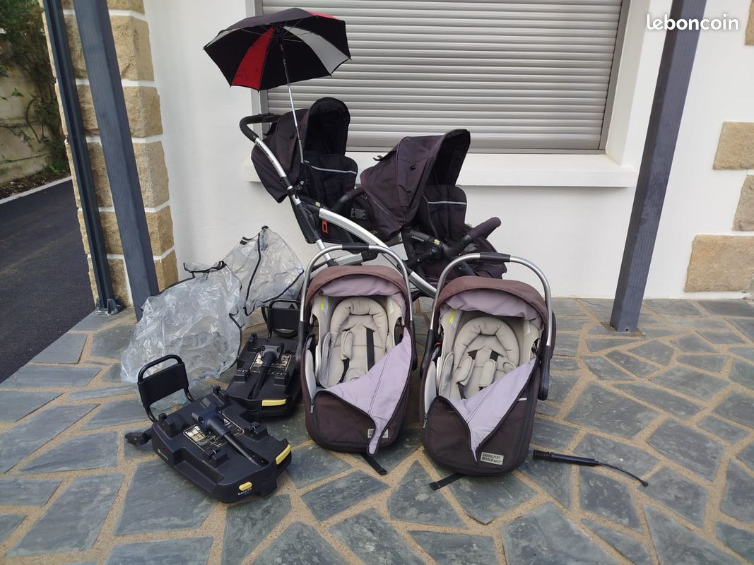 Poussette jumeaux / double + cosy avec bases Isofix (image 1)