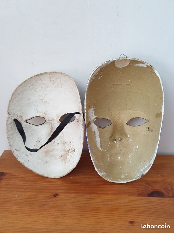 Lot de deux masques vénitiens vintage en papier maché 13x20 cm (image 5)