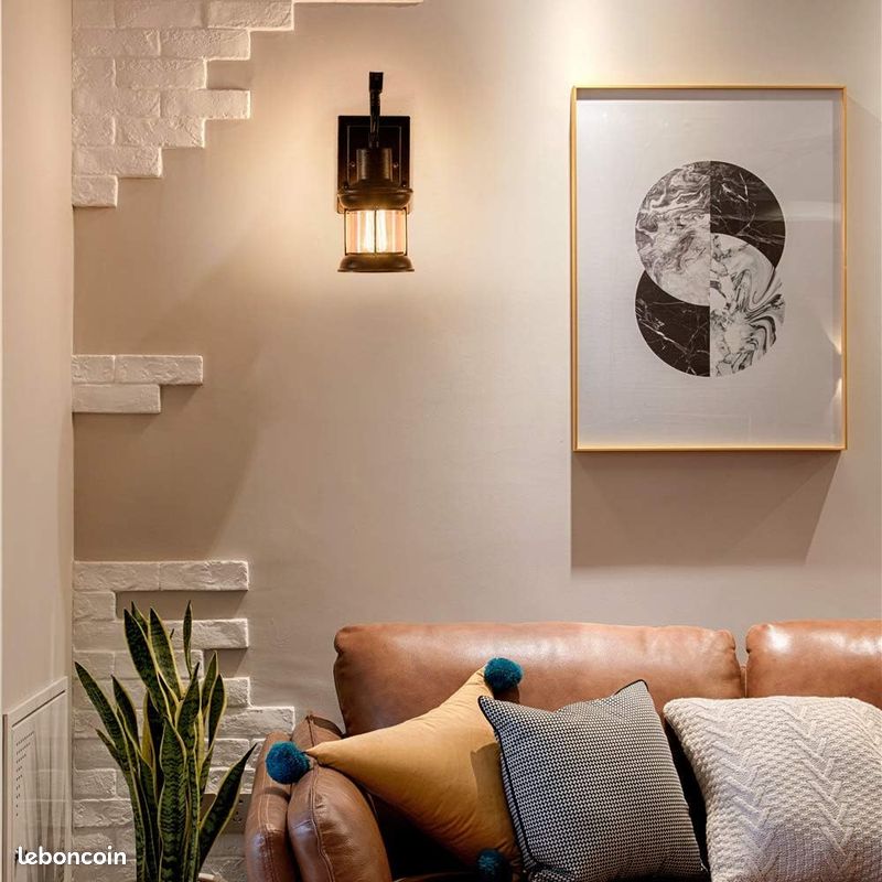 Luling Appliques murales en verre Vintage 2-Pack, Appliques murales en verre nordique rustique Retro Metal Black Painted Colour (No Bulb) (image 3)