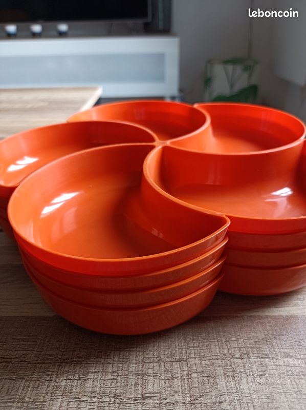 Plateau Apéritif Vintage – CP – Orange – Plastique Pop – Années 70/80