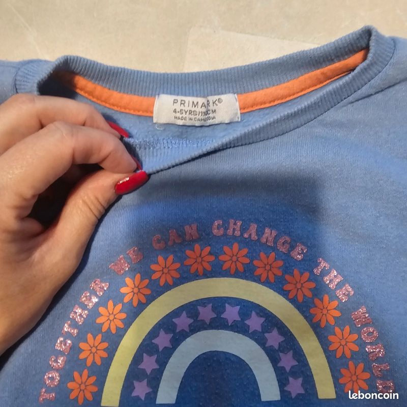 Sweat-shirt fille gris batik coton Henley taille 7-8 ans