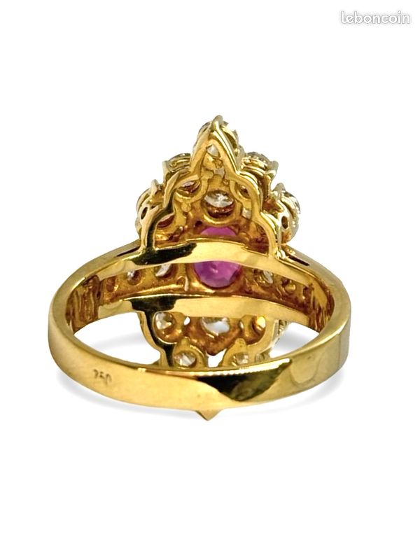 Bague ancienne or jaune 18K rubis 1 ct et diamants 1,50 ct (image 5)
