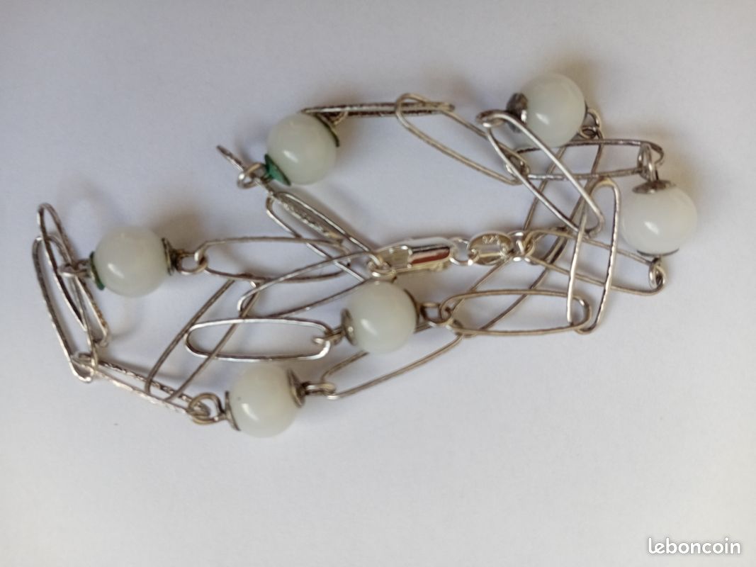 Collier en argent 925 et jade blanc (image 8)