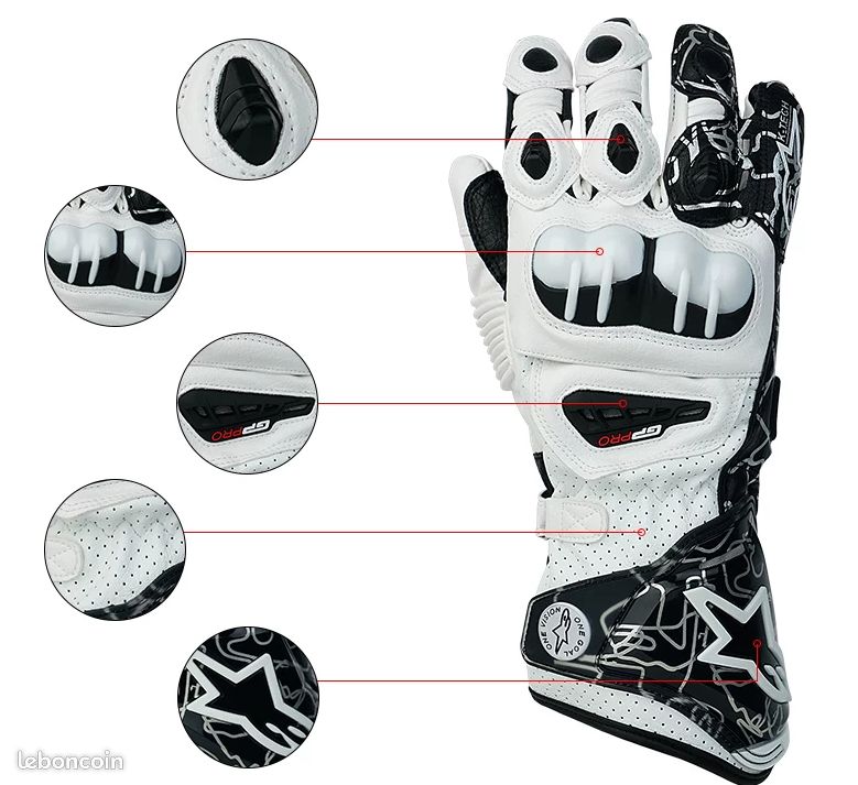 Gants moto Alpinestars GP‑PRO R3 taille XL cuir course noir‑blanc neuf (image 2)