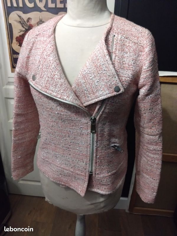 Veste blazer courte Opullence T1 36 Nehuda – tweed rose et fil