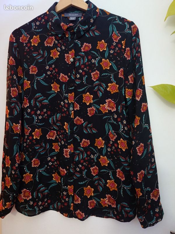 Chemisier Manches Longues Primark Noir à Taches - Taille 12 - Occasion Très Bon état - 100% Polyester