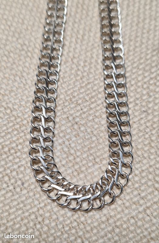 Chaîne En Argent Massif Ancienne - Longueur 87 Cm - Argent Sterling - Occasion