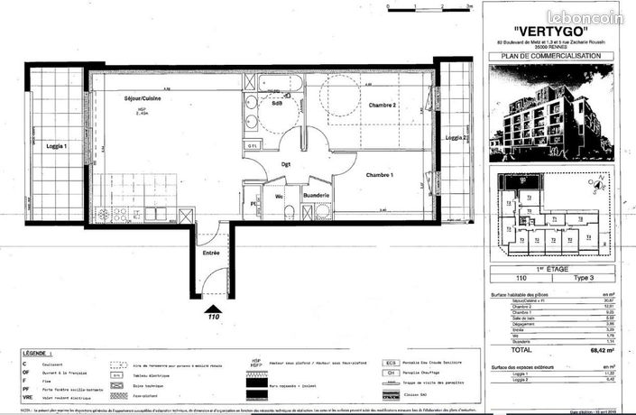 Appartement 3 pièces 68 m² — 2