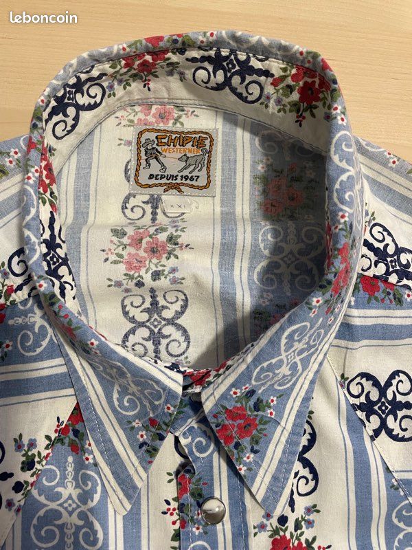 Chemise western Shooter en jean et simili cuir – Taille L - Vêtements