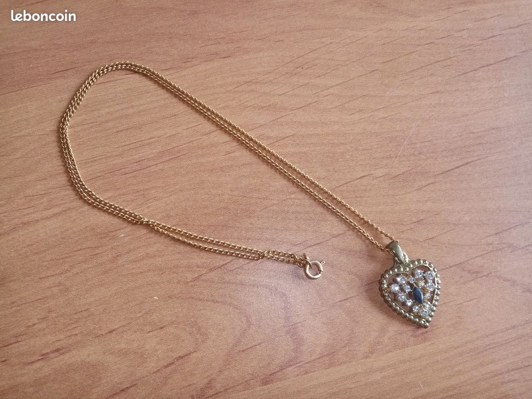 COLLIER Doré Pendentif Ajouré Coeur avec Strass - 45 cm (image 5)