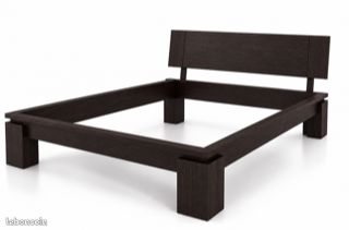 Lit et sommier Bois massif 140x190 Wengé (image 1)