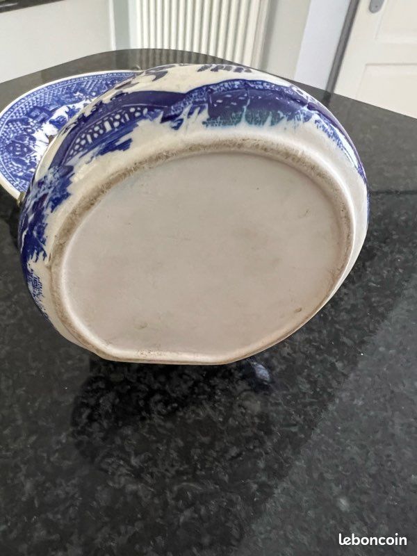 Lampe vintage 80'S en faïence bleu et blanc – Brocante De La Ferme