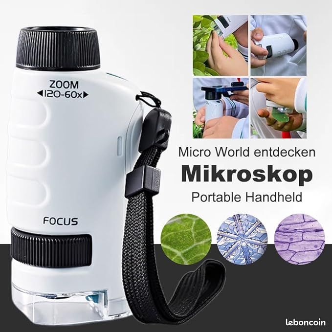 Microscope Portable Pour Enfants 2026 – 60-120x, LED Et 12 Spécimens Inclus, Jouet éducatif Bleu