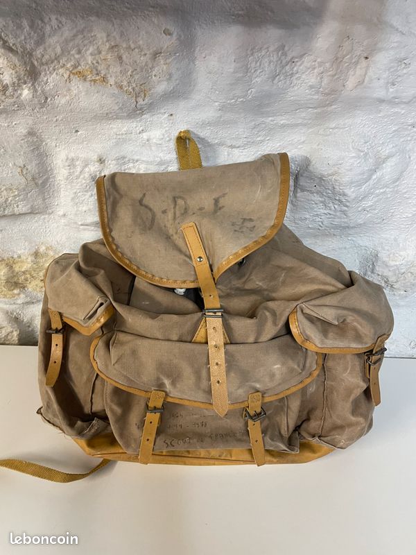 Sac à Dos Randonnée Vintage LAFUMA Années 1950-60 – Modèle Armée Alpine – Toile Beige