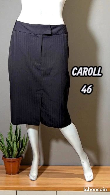 Jupe Crayon Caroll Taille 46 En Laine Mélangée Marron Foncé - Doublée - Taille élastiquée - Occasion Très Bon état - Style Rock