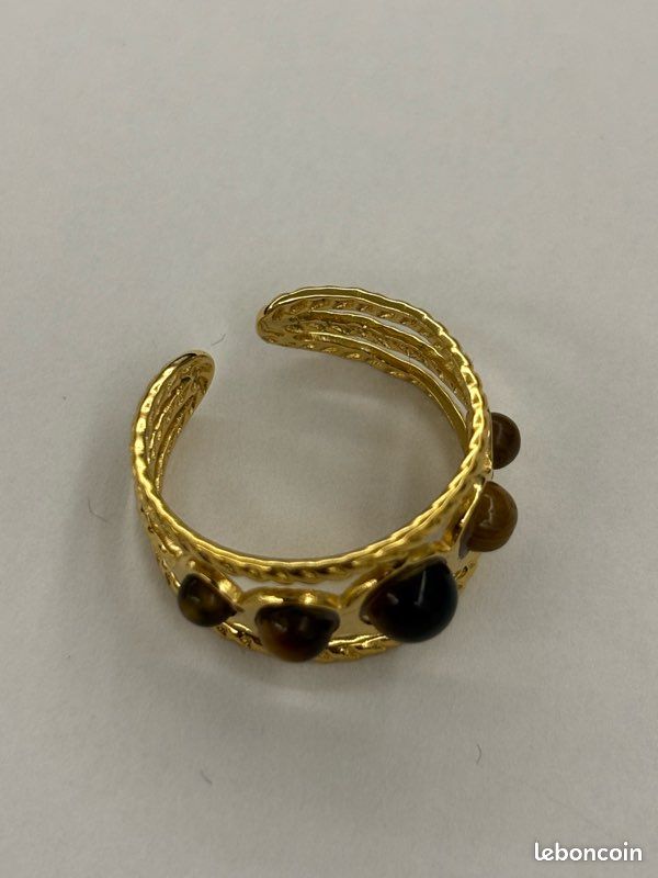 Bague dorée pierre marron acier inoxydable (image 4)