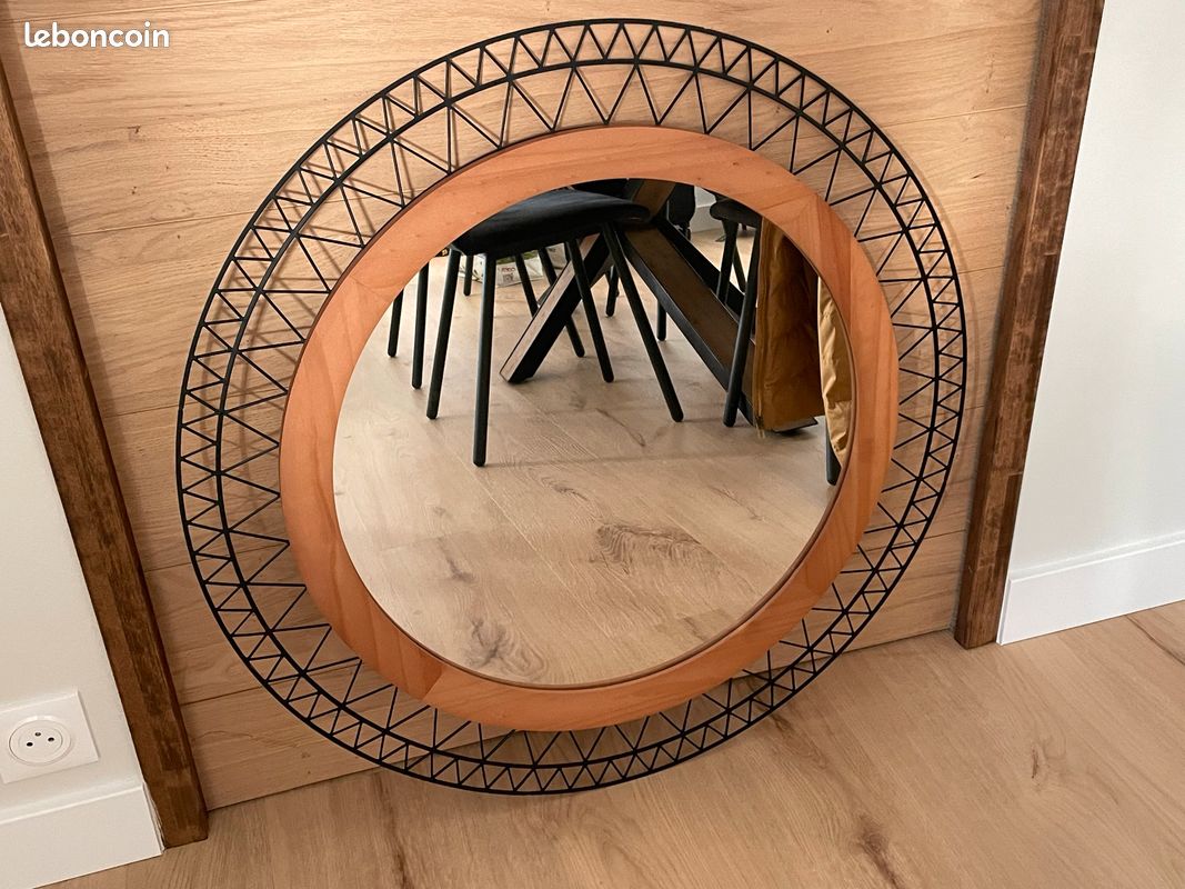 Miroir rond bois & métal déco (image 2)