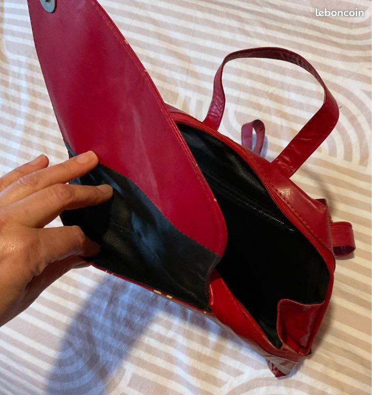 Petit Sac à dos cuir rouge et beige (image 6)