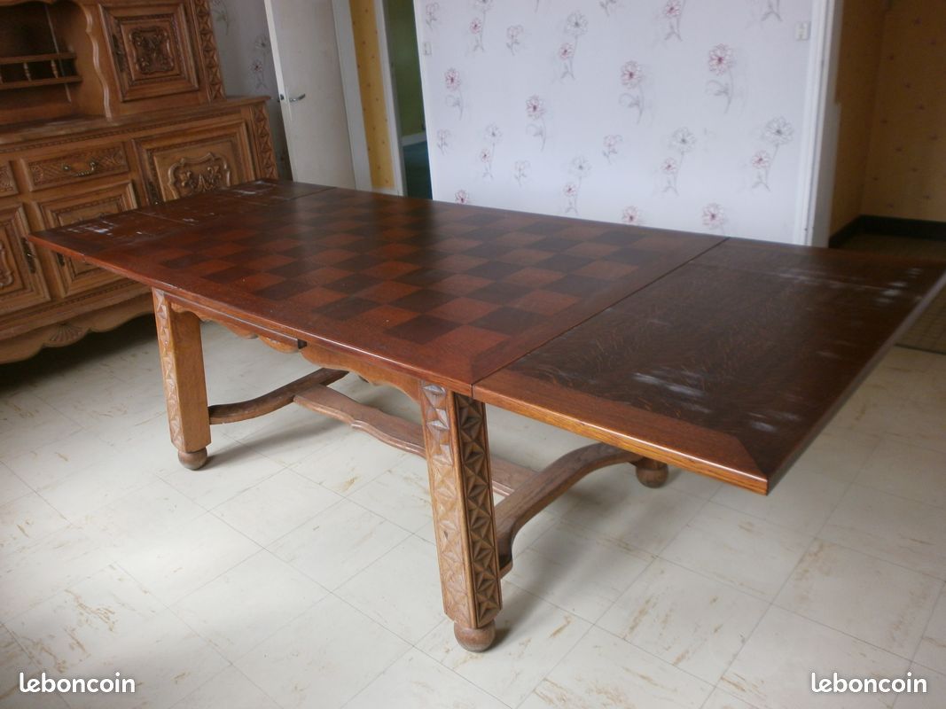 FAIRE OFFRE salle à manger en chêne massif, complète : 1table avec rallonges, 6 chaises, 1 buffet en 2 parties (haut et bas) (image 6)