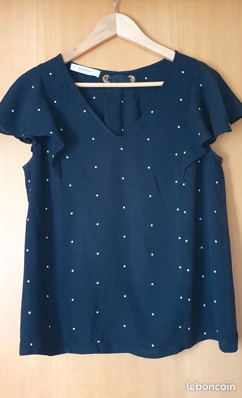 Blouse Promod Noire à Pois Blancs Taille 38 - Sans Manches Occasion Très Bon état
