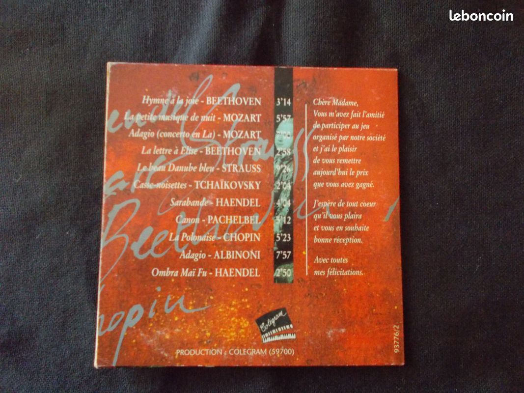 Les Grands Thèmes Du Classique Rare CD Promo Hors Commerce Mozart Beethoven Chopin Strauss Heandel Tchaïkovsky Albinoni Pachelbel Neuf (image 3)