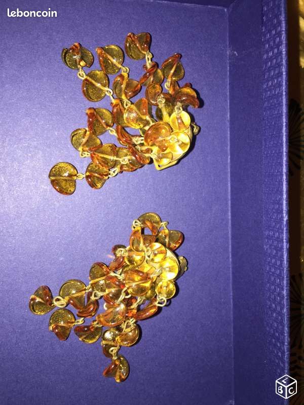 Boucles d'oreille Vintage perles couleur ambreClip (image 1)