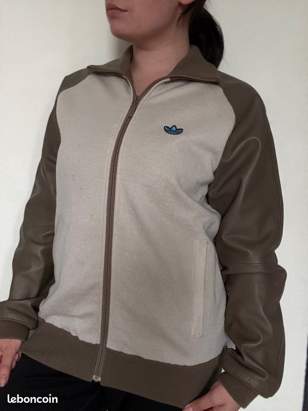 Veste Adidas Originals vintage laine beige marron M – style rétro premium (image 1)