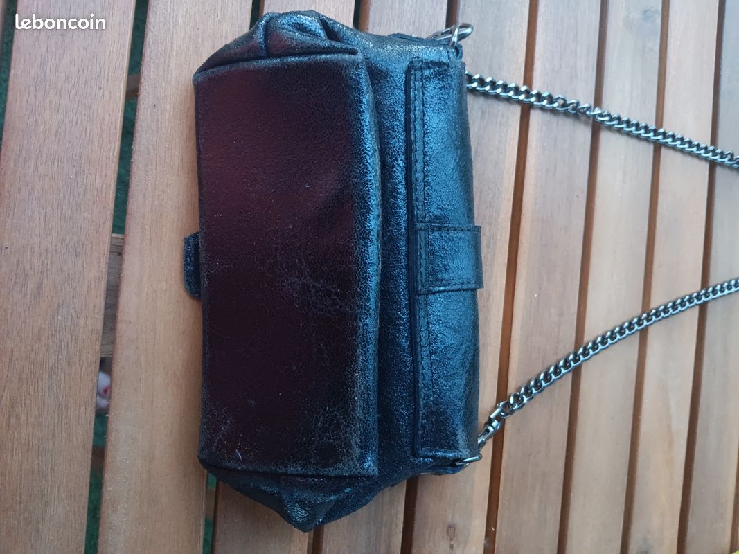 Sac bandoulière / pochette noir. Genuine Leather. Neuf (image 8)