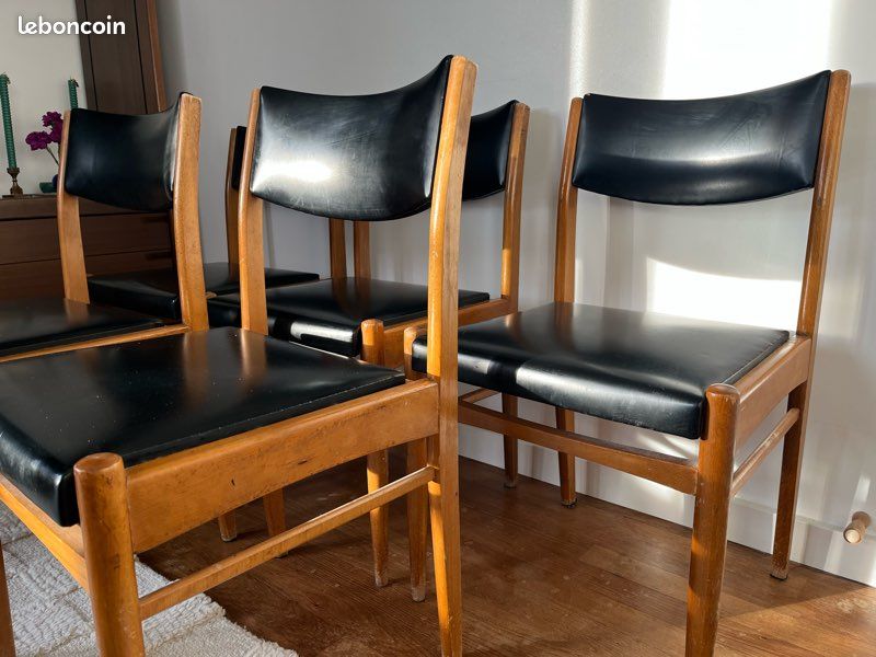 Chaise style scandinave bois foncé et simili cuir noir Galwy - Lot de 2