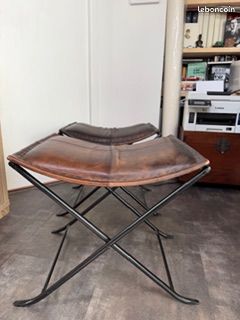 Siègle pliable cuir et fer noir (image 7)