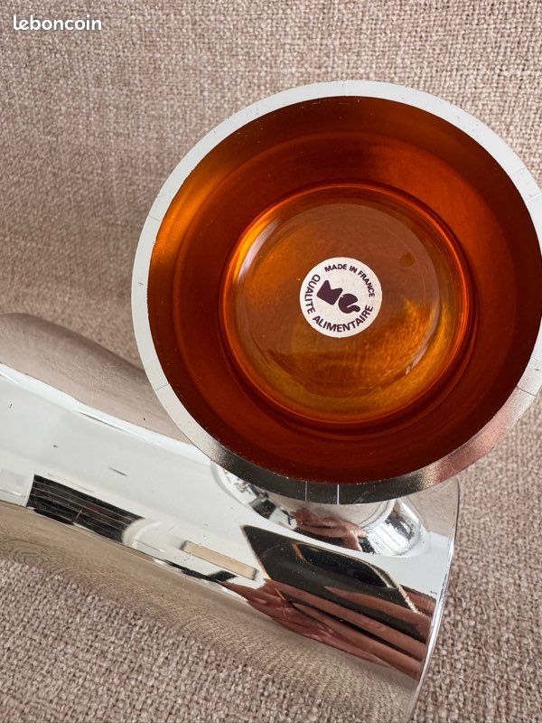 Lot de 2 verres gobelets Space Age MG plastique chromé années 70 (image 2)