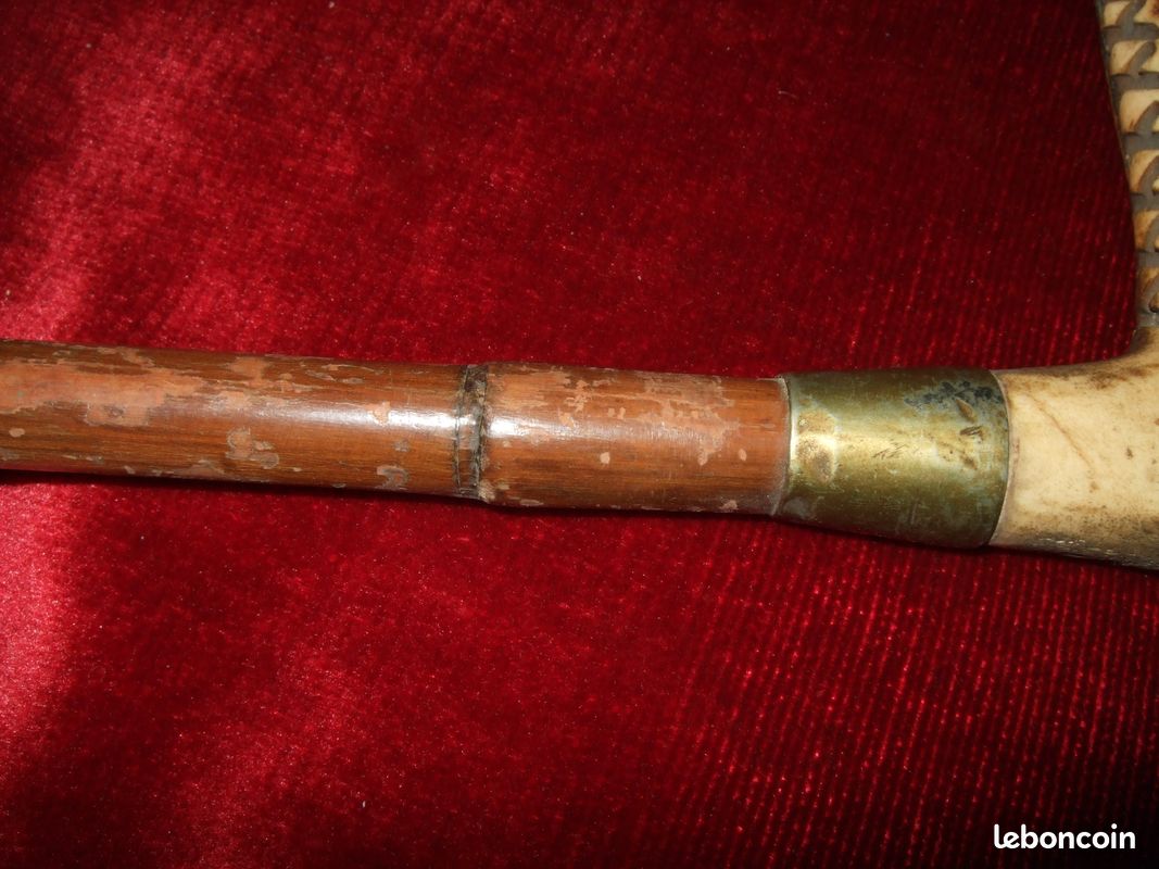 Cravache Ancienne De Chasse à Courre Fin XIXe - Manche En Bois De Cerf Et Bambou