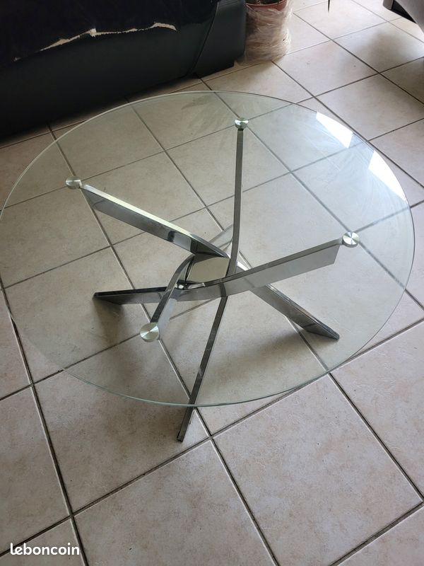 Table basse ronde Verre et Chrome PIVO BUT avec facture et garantie 1 an (image 3)