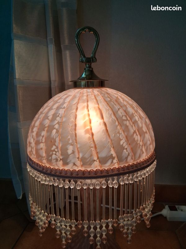 Pied De Lampe En Verre Soufflé Torsadé - Hauteur 31,5 Cm - Vintage