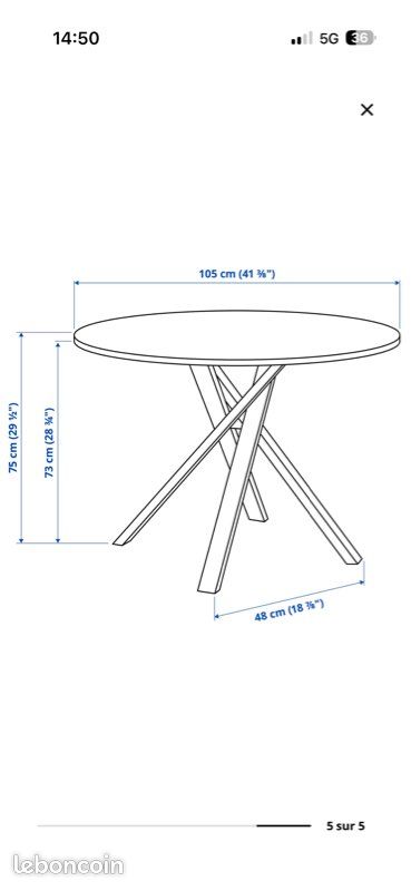 Table IKEA, gris foncé, 105 cm (image 7)