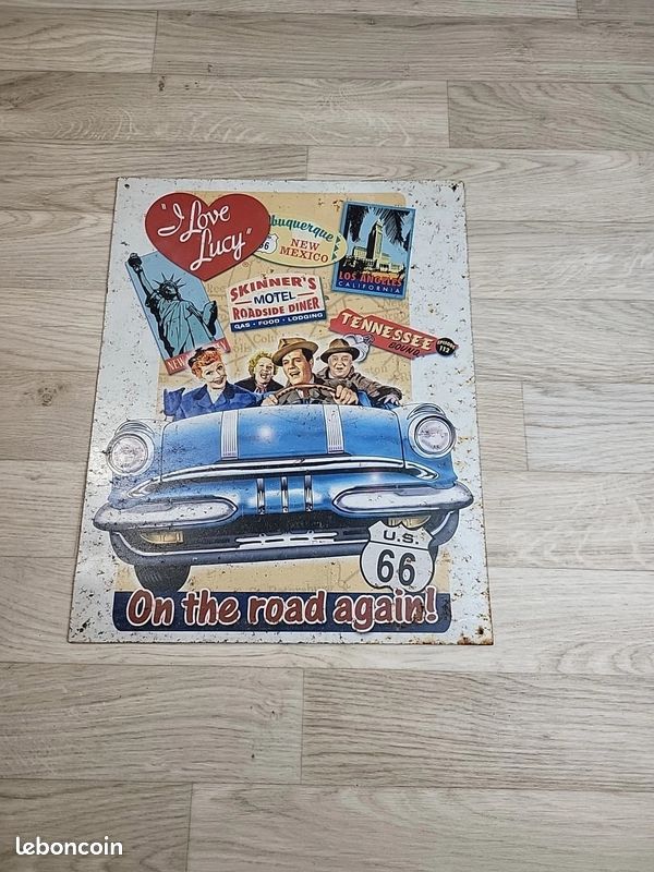 Sticker Vintage moto route 66 avec pompe à essence - 1 planche 30 x 30