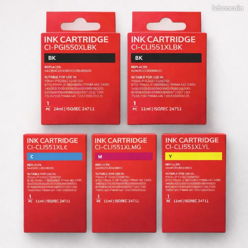 Lot Cartouches Compatibles PGI550XL CLI551XL Pour Imprimante Canon PIXMA MG6450 - Neuf