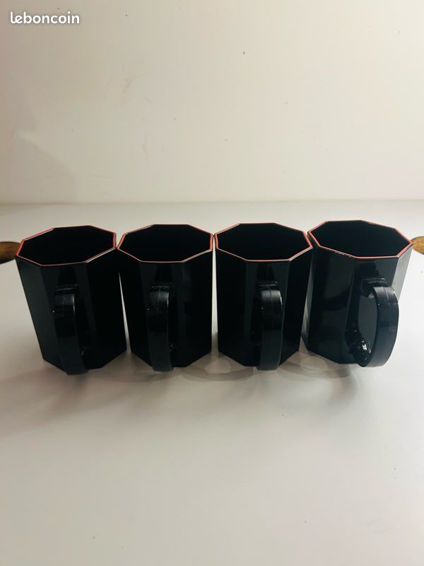 4 Mugs Arcopal Octime Vintage Noir & Rouge France Années 80 (image 8)