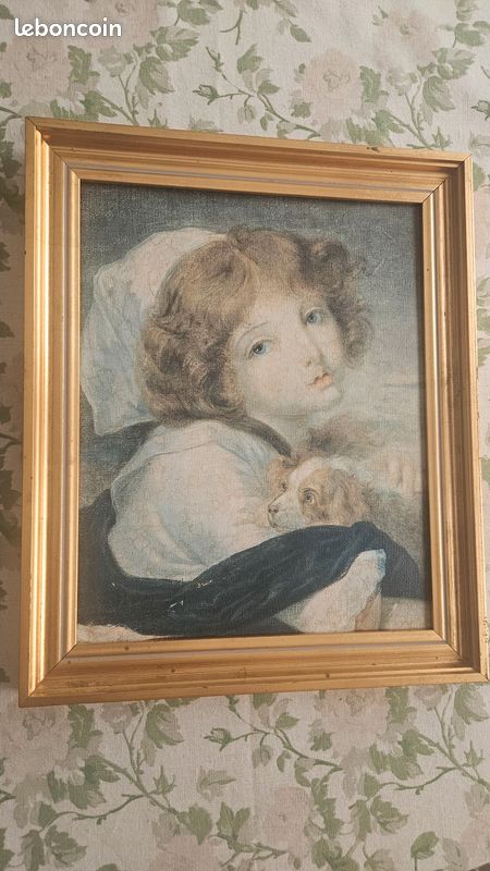 Cadre vintage "petite fille au chien" (image 1)