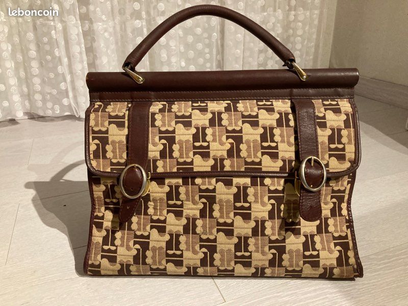 Sac Vintage Jacques Esterel En Toile Tissée Monogrammée Noire - Occasion