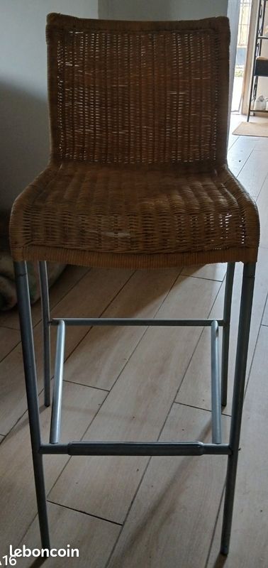 3 chaises hautes/métal gris et rotin (image 1)
