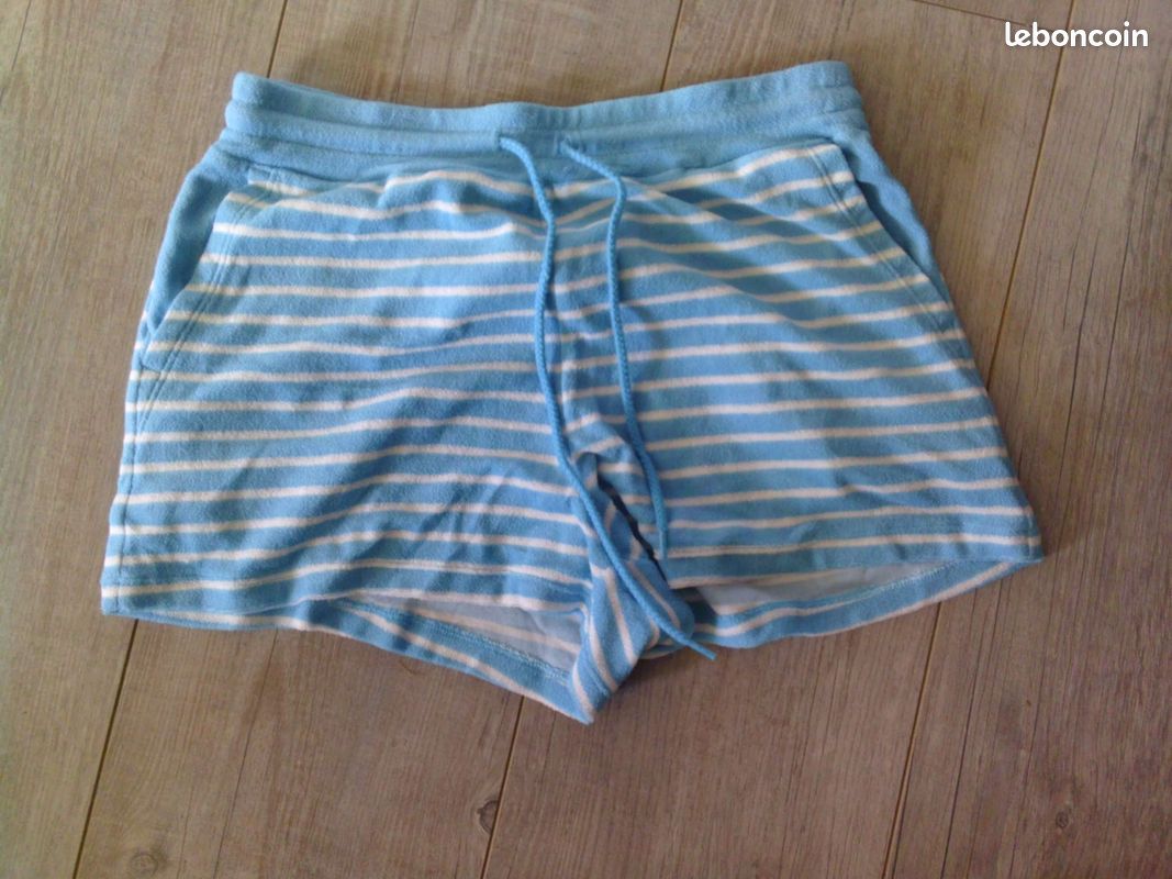 Short Bermuda Vintage Années 90 Femme – Taille 10 – Soie élastique Bleu Sarcelle – Melrose