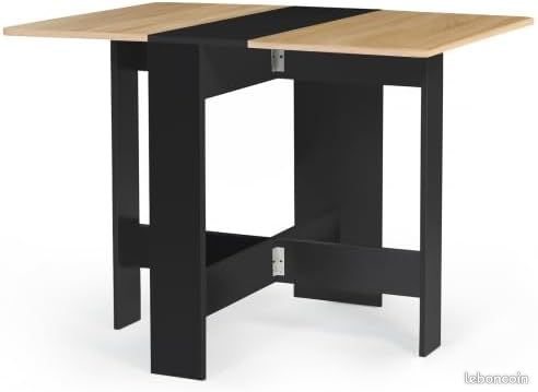 Table Console Pliable 2-4 Personnes 103 x 76 cm Bois Noir Plateau façon hêtre (image 1)